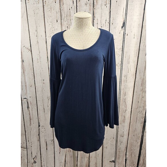 ALK Women's XS Chaser Navy Blue Cool Jersey Flared Sleeve Dress Mini Shift Bell - Picture 2 of 10